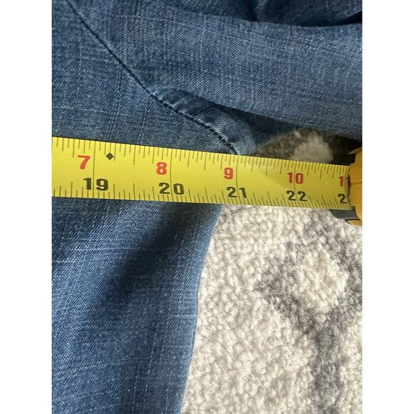 ANN TAYLOR LOFT Linen Blend Drawstring Waist Roll Tab Sleeve Denim Jumpsuit - Picture 11 of 14